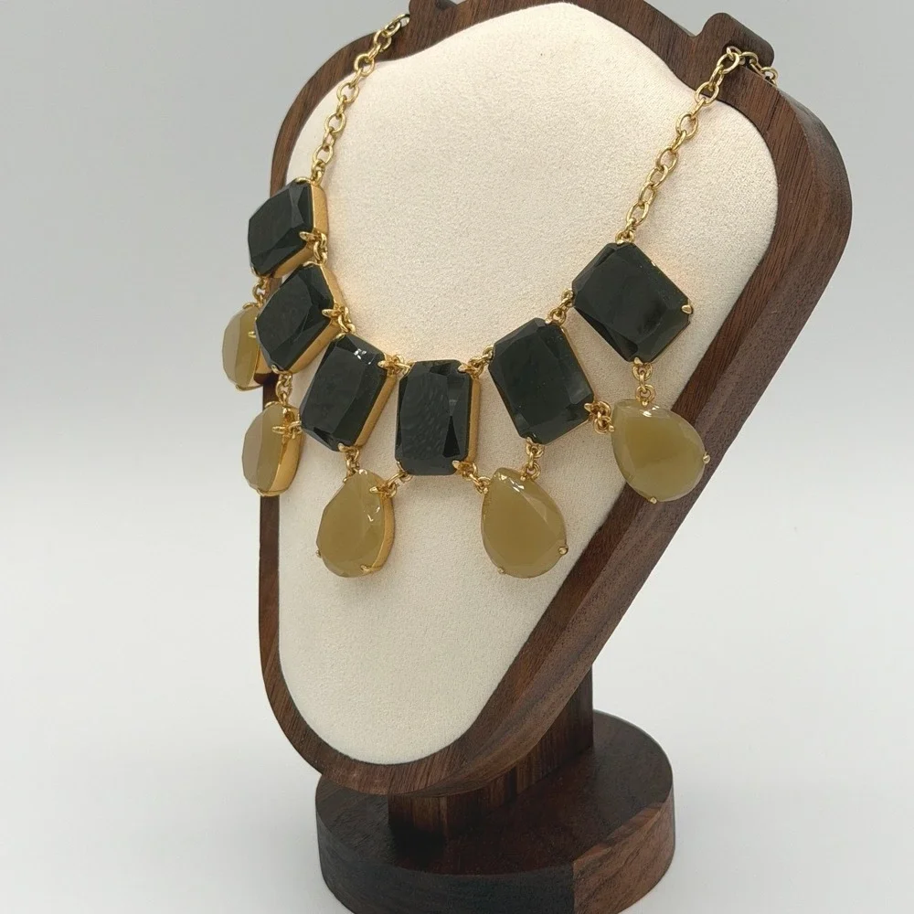 Kate Spade Green Statement Necklace Gold Tone Translucent Bib Jewelry
